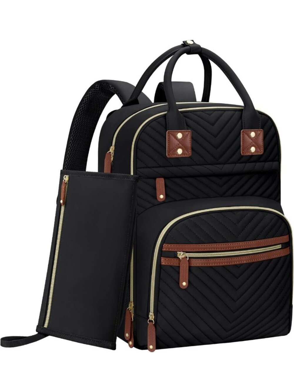 Stylish Black Diaper Bag Backpack for Women with Changing Pad & Multiple Pockets